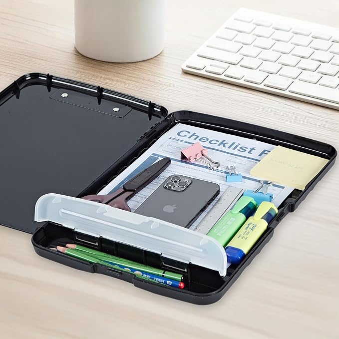 Clipboard with Storage Box & Pen Holder,Heavy Duty Clip Boards 8.5x11 for Nursing,High Capacity,School & Office Supplies,Christmas Cat Bird