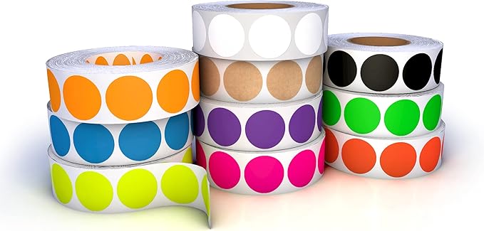 Kenco Color Coding Circle Dot Sticker Labels on a roll (Mix N Match 10 Pack, 2 INCH 500 Stickers)