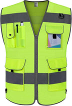 TCCFCCT Mesh Safety Vest 9 Pockets High Visibility Reflective Safety Vest for Men Women, Hi Vis Work Vest with Reflective Strips, Meets ANSI/ISEA Standards, (Yellow, 3X-Large)