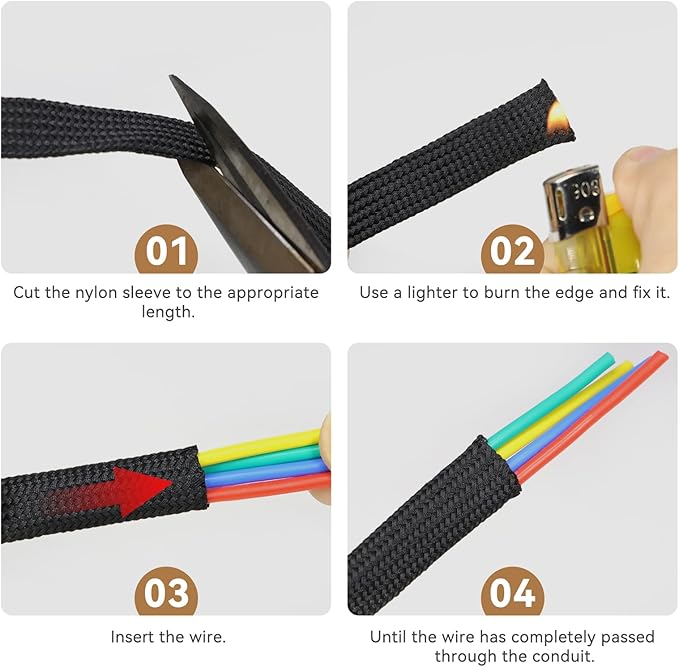 Polyamide Cable Sleeve, 10ft Flexible Expandable Braided Sleeving, Cable Management Sleeve for TV Computer Office Home Entertainment (Black, 1/4")