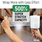 5" x 1000' Industrial Strength Mini Stretch Wrap with Extended Core Handles, Ready to Use Pack of 8 Clear Stretch Film Rolls, 80 Gauge, 500% Elongation - Shrink Wrap for Moving, Packing
