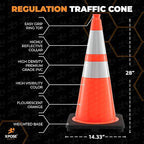 Xpose Safety 28 Inch Orange Traffic Cones with 6" & 4" Collars, 4-Pack - Multipurpose PVC Plastic Safety Cone for Parking, Soccer, Caution, Kids and Construction - DOT Approved