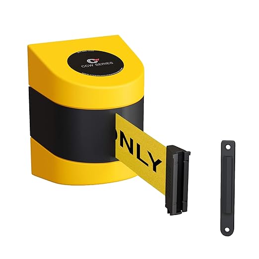 Crowd Control Warehouse - CCW Series WMB-220 Fixed Wall Mount Retractable Belt Barrier - 15 Foot, Yellow"Authorized Access ONLY" Black Letters Belt with Yellow ABS Case
