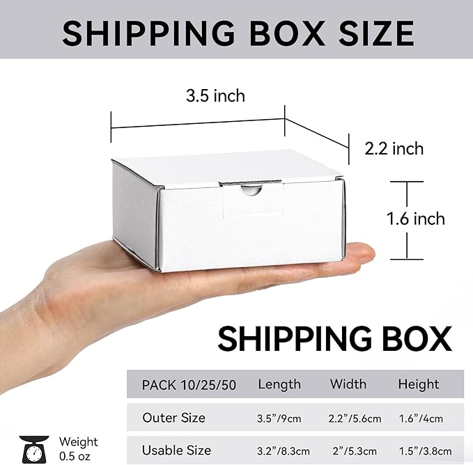 Small Shipping Boxes 3.5x2.2x1.6 Inches, 25-Pack White Corrugated Cardboard Boxes for Mailing, Storing, Gift Packaging