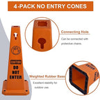 OrangeStar Do Not Enter Cones 4-Pack, 26.5" Large 4-Sided No Entry Message Safety Cones with Heavy Rubber Base for Indoor Outdoor Use, Traffic Control, Security, Warehouse Safety