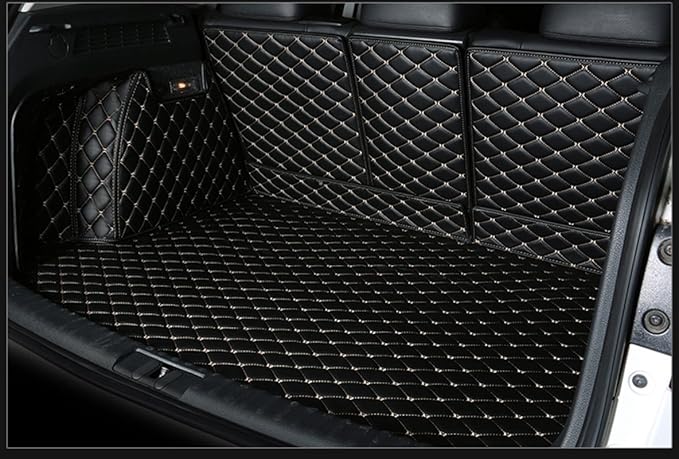 Trunk Mat for Mercedes GLS Class 2+3+2 Seater 2020-2025(with Vent on Left Side of Trunk) Full Coverage Cargo Mat+Backrest Mat+Both Side Mat 3D Cargo Mat(Black w/Gold Stitching)