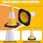 BESEA 4Pack 12 Inch Yellow Traffic Cones with 4 Inch Reflective Collar, Heavy Duty PVC Safety Cones with 8.5 x 8.5 Inch Base for Parking, Driving Practice, Sports Training, and Construction