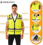 Reflective Safety Vest With Back Pocket, Hi Vis Class 2 Surveyor Vest, ANSI/ISEA Standard Construction Vest for Men & Women(Lime-Button, L)