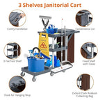 Commercial Traditional Janitorial 3-Shelf Cleaning Cart, Janitorial Carts on Wheels with Cover and Vinyl Bag, Custodial Cart, Housekeeping Carts for Hotels, Stores, Schools, and Business