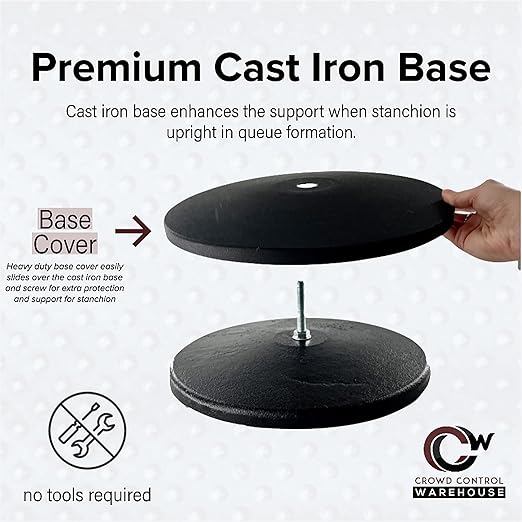 Crowd Control Warehouse CCW Set of 2 Dual Retractable Belt Barrier Stanchion, Cast Iron Base Black Post, IRBB-100D (11 Belt, Yellow with"Cleaning in Progress" Black Letters Belt)