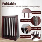 Wooden Freestanding Pet Gate, Pet Gate for Dogs, 29.5inch 4-Panel Wooden Dog Fence with 2 Support, Feet Folding Dog Gate for Indoor, Doorway, Stairs, Kitchen, 81.5“L×30”H (Brown)