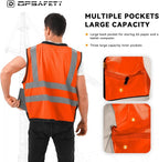 Reflective Safety Vest With Back Pocket, High Visibility Class 2 Heavy Duty Surveyor Vest with Zipper, ANSI/ISEA Standard, Construction Work Vest for Men & Women (Orange, 4XL)