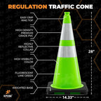 Xpose Safety 28” Lime Green Traffic Cone Dual 6" & 4" Reflective Collar – 12 Pack Multipurpose Premium PVC Safety Cone for Parking, Caution, Construction, Road Crews, Emergency Vehicle - DOT Approved