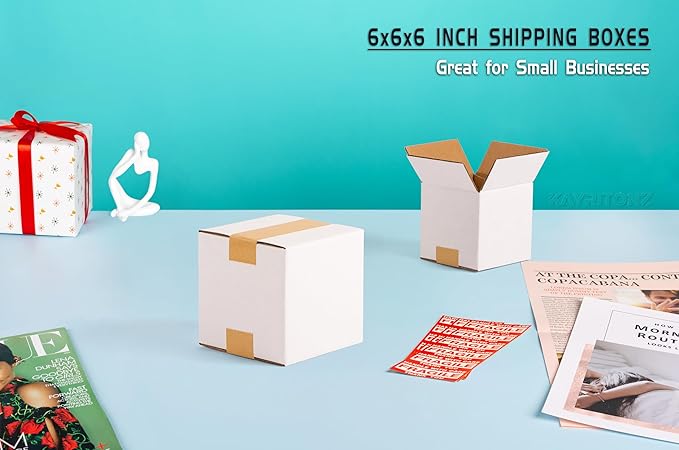 6x6x6 inch Small Shipping Boxes, White Corrugated Cardboard Boxes for E-Commerce, Mailing, Storage, Gifts Wrapping, 15 Pack