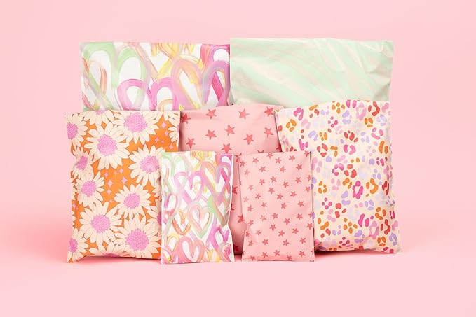 14.5x19 Designer Poly Mailer 100 Pack Heavy Duty Waterproof Self Seal Shipping Bags for Small Business Large Mailing Envelopes Bulk Tear Resistant Packaging Pink Blooms Flowers