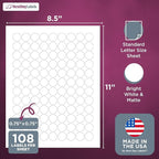 NextDayLabels – 3/4 Inch Round Labels - Round Sticker Labels for Printer - Matte White Blank Laser/Inkjet Printer Labels - Circle Stickers Printable Labels (100 Sheets, 108 Per Sheet, 10800 Labels)