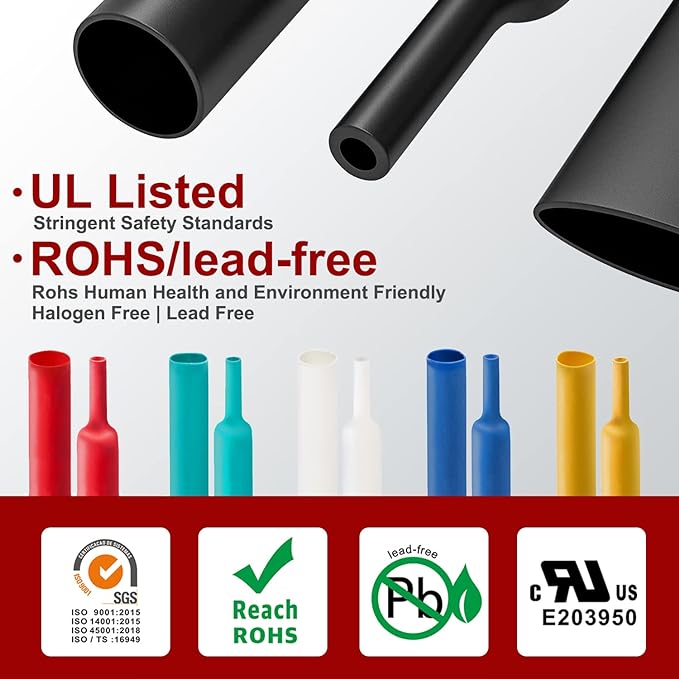 Chanzon 2:1 Ratio 1/32" (0.8mm) Heat Shrink Tubing 8Ft Roll (2.5M Total Length) Black Polyolefin Sleeving Wrap Shrinking 2 to 1 1pcs
