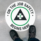 On The Job Safety Begins Here 10x10 inches, Floor Decal Anti-Slip Adhesive Floor Sign Made in USA
