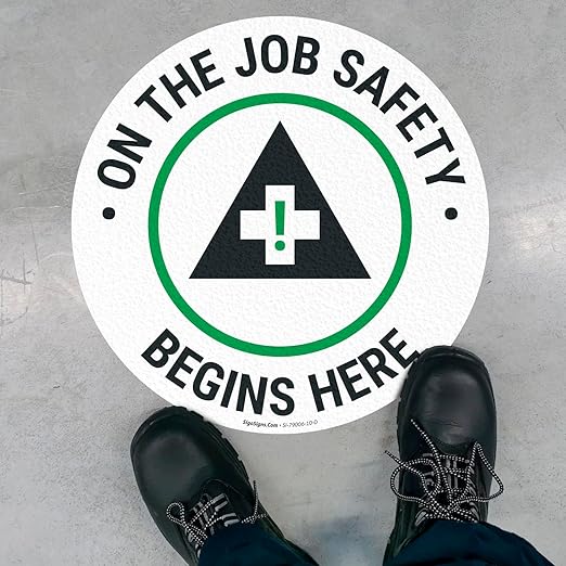On The Job Safety Begins Here 10x10 inches, Floor Decal Anti-Slip Adhesive Floor Sign Made in USA