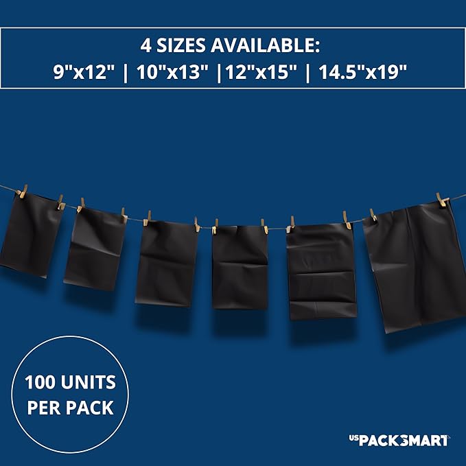 Black Plastic Poly Mailers 14.5"x19" | Shipping Bags for Clothing, Books & Accessories | Durable Shipping Envelopes | Waterproof, Tear-Proof with Strong Self-sealing Adhesive | 100-Pack