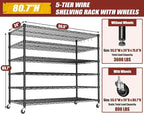 PrimeZone 6 Tier 80.7" H x 55.5" W x 24" D Wire Shelving with Wheels 3600lbs NSF Certified Storage Shelves Heavy Duty Metal Shelf Adjustable Rolling Rack Commercial Garage Restaurant Warehouse 8Pack