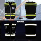 TCCFCCT Work Vest for Men Women 9 Pockets High Visibility Safety Vest with Fluorescent Yellow Extend Edge, Hi Vis Reflective Vest for Workers, Surveyors, Meets ANSI/ISEA, (DB-Black, 4X-Large)
