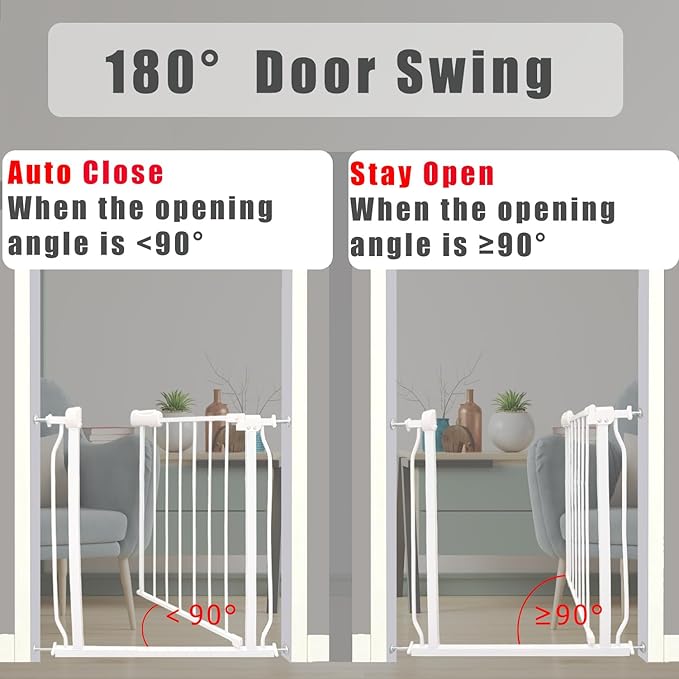Extra Wide Baby Gate, 57.5-62 Inch - White Metal, Pressure Mounted Indoor Safety Gate, Walk-Through Dog Gate for Kids & Pets