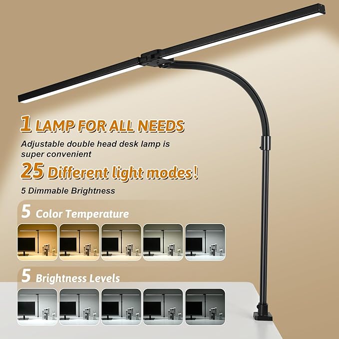 LED Desk Lamp for Office Dorm Home - Eye Caring Desk Light with Timer, Remote Control 24W Brightest Dual Screen Computer Monitor Gooseneck Dimmable Table lamp with Anti-Glare Cover Base