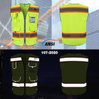 TCCFCCT Safety Vest for Men Women 9 Pockets High Visibility Vest with Fluorescent Orange Extend Edge, Reflective Work Vest for Surveyor, Durable & Breathable, Meets ANSI/ISEA, (DB-Yellow, Large)