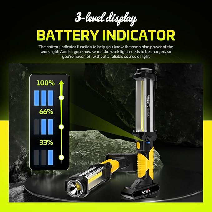 WARSUN Rechargeable COB LED Work Light-Magnetic Hands-Free Trouble Light with Hook, IPX4 Waterproof for Garage Repair, Stocking Stuffers Mens Gifts-Emergency Light Tool for Adults Men Dad (Yellow)