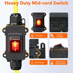 Heavy Duty Extension Cord with On/Off Switch, Outdoor Waterproof Inline Power Switch (Hook Mount, LED Indicator), All-UL Listed (Plug/Switch/Cable), 14/3 AWG SJTW, 125V/15A/1875W, 3-Pronged, 1.5FT