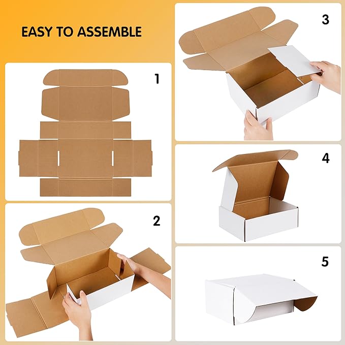 12x9x2 inch Small Shipping Boxes Set of 25, White Corrugated Cardboard Box Literature Mailer for Mailing Packing Moving and Storage