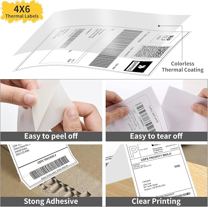 2 Stack Fanfold Direct Thermal Labels 4 x 6 Inches, Shipping Address Label with Perforations for Thermal Printer, Strong Adhesive & Smoothly Printing (2000 Sheets)