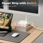 TESSAN Surge Protector Power Strip, 15 Ft Extension Cord Flat Wall Plug with 4 USB (2 USB C) 8 Outlets, 2100J Dual Surge Protection, 20W Desk Charging Station for Home, Office, Dorm Room Essentials