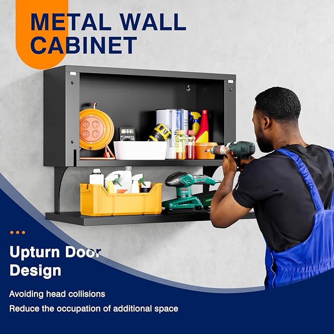 Yizosh Metal Wall Cabinet with Door,Wall Mounted Metal Storage Cabinet with Shelf,Floating Garage Tool Cabinet for Garage,Office,Warehouse,Kitchen