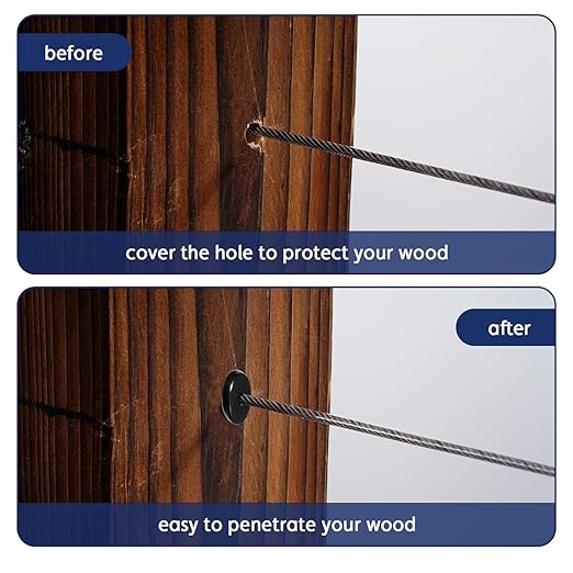 40 Pack 30 Degree Angle Protective Sleeves, Black Cable Railing Corner Protector Sleeve Beveled for 1/8" Wire Rope, T316 Marine Grade Cable Railing Kit with Two Drill Bit for Wood Posts HF039B
