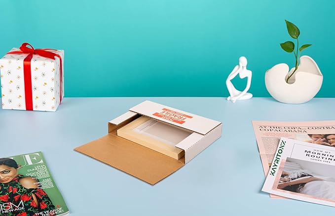 9x6x1.3 inch Mailing Boxes, Multi-Depth CD DVD Corrugated Cardboard Boxes with Fragile Stickers for Shipping, Storing, Package, Business or Home, White, 25 Pack