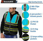 10 Pack Custom Safety Vest Customized Logo Mesh Vest Class 2 High Visibility Reflective Vest with Pockets Workwear（LightBlue Black，M）
