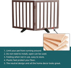 ZJSF Freestanding Indoor Dog Gate for House Foldable Wood Puppy Gate for Doorways Pet Gate for Stairs Extra Wide Pet Fence, Brown, 32" Height 2 Panels