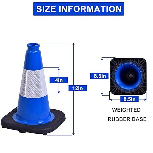 OrangeStar 12" Blue Traffic Cones 8-Pack Reflective Safety Cones with Heavy Duty Base for Sports Training, Parking Lots, Construction, Indoor & Outdoor Use