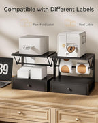 IBUYKE Label Holder for Rolls and Fan-Fold Labels,Wooden Thermal Shipping Label Stand With Drawer Desktop Printer Holder for Home, Office, Small Business,Black TPS003B