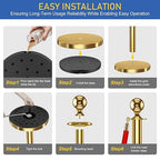 6 PCS Stanchions and Velvet Ropes, Gold Posts 5 Feet Crowd Control Barriers, Stainless Steel Poles for Red Carpet Themed Party Decoration (Golden)