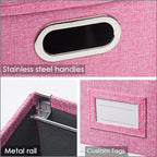 PRANDOM File Organizer Box - Set of 2 Collapsible Decorative Linen Filing Storage Hanging File Folders with Lids Office Cabinet Letter/Legal Size Pink (17x14x11.2 inch)