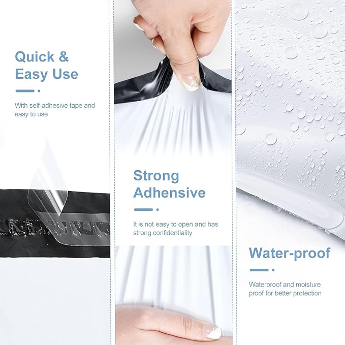 Metronic Poly Mailers 10x13 Inch 500 Pack Shipping Bags for Clothes Bulk,Self Adhesive Shipping Envelopes for Small Business,Waterproof Mailers Poly Bags for Shipping,Packaging Mailing Bags White