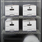STAPLES Storage & Filing Box, Heavy-Duty with Handles & String-Button Lid, Letter Size Documents, Stackable, 4-Pack, White/Gray