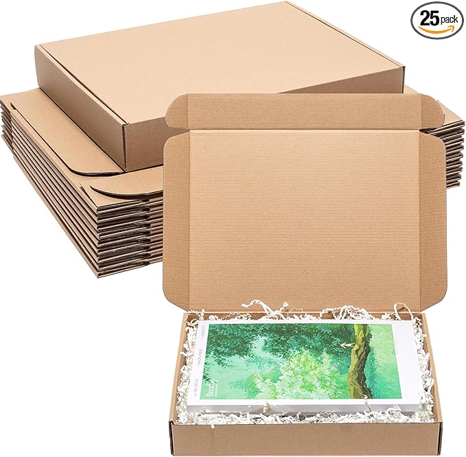 Shipping Boxes 12x9x2" 25 Pack - Brown Corrugated Cardboard Mailing Box for Small Business, Kraft Medium Literature Mailer Packaging Supplies