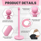 Ferraycle 6 Pcs Stainless Steel Stanchions Post Queue 38 Inch, 5 ft Velvet Rope Carpet Ropes and Pole, Control Barriers for Wedding Birthday Party Decoration Sand Injection Hollow Base Set (Pink)