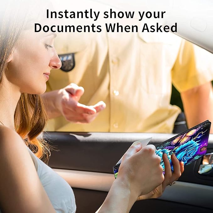 Car Registration and Insurance Holder, Leather Car Glove Box Organizer, Cool Car Accessories for ID, Driver's License Cards & Essential Document,business cards,Men&WomenRose Flowers Butterfly