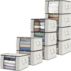 Fab totes 10 Pack Clothes Storage, Foldable Thick Fabric Blanket Storage Bags, Containers for Organizing Bedroom, Closet, Clothing, Comforter, Organization with Handle,Ivory White