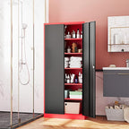 Metal Storage Cabinet-71” Tall Steel File Cabinets with Lockable Doors and Adjustable Shelves-Black&Red Steel Storage Cabinet for Home,Kitchen, School, Office, Garage